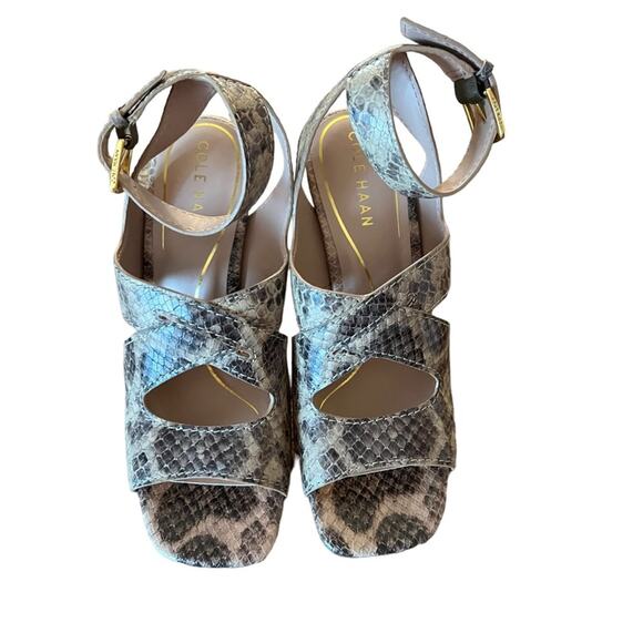 Cole Haan Reina City Sandals Leather Snake Print Ankle Strap Heels NEW Size 7 - Picture 6 of 10